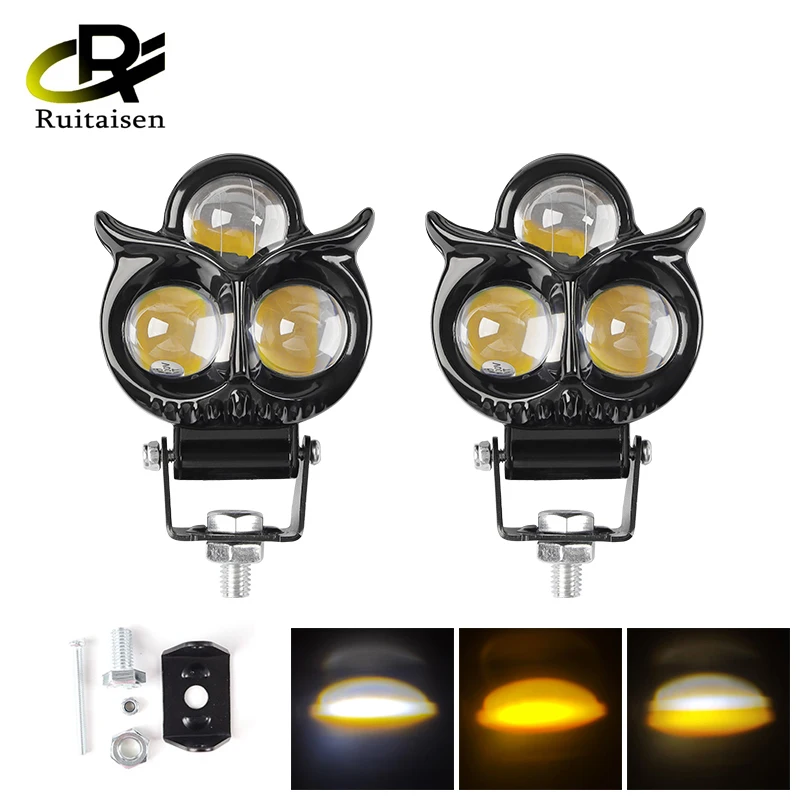 New Owl Style Motorcycle Headlight Spotlights 3 Projector Lens Driving Lamp Motorbike Scooter Fog Running Lamp High Brightness