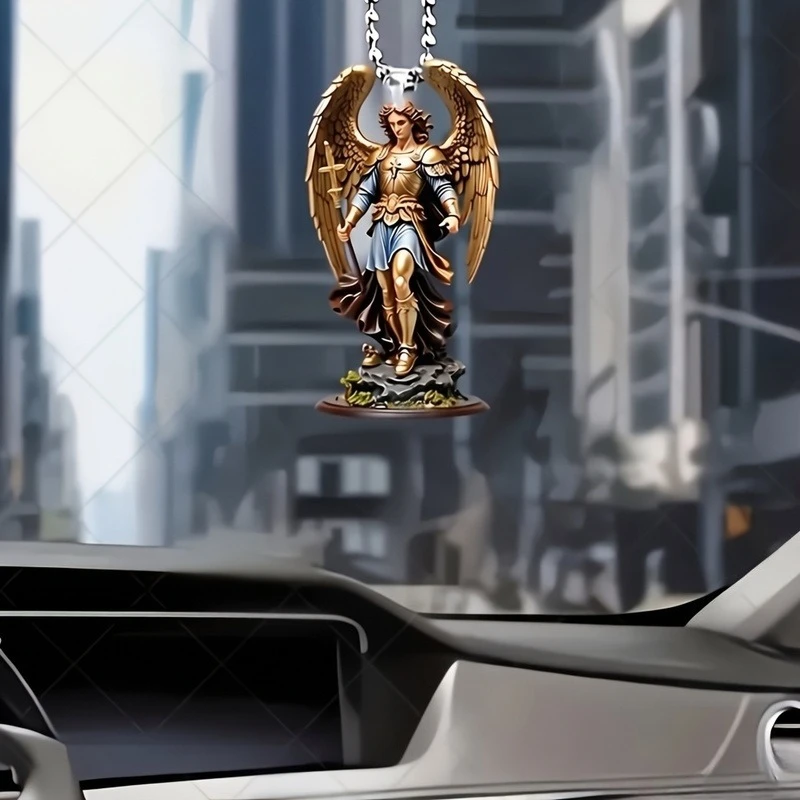 2D Flat Acrylic Angel Hanging Pendant Keychain Car Rearview Mirror Ornament Home Wall Window Hanging Decor Accessories Gift
