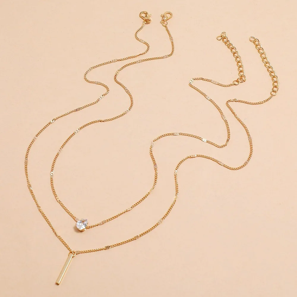 Faionable Double Layer Long Tassel Pendant Nelace Set Fre out Cross-Border Small Diamond Tear-drop ape Jewelry for Women