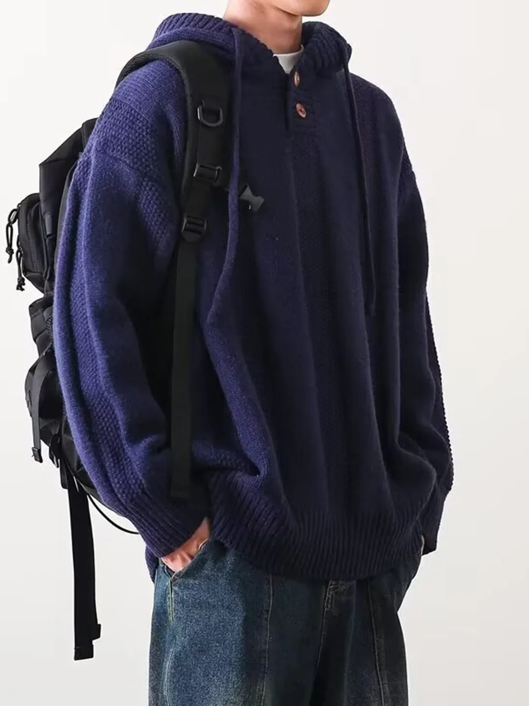 

Свободная мужская вязаная шапка, свитер, осень-зима, теплая однотонная повседневная вязаная верхняя одежда, модная уличная одежда