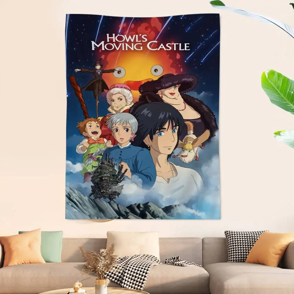 Moive H-Howls M-Moving C-Castle Cartoon Tapestry Art Science Fiction Room Home Decor Wall Hanging Sheets