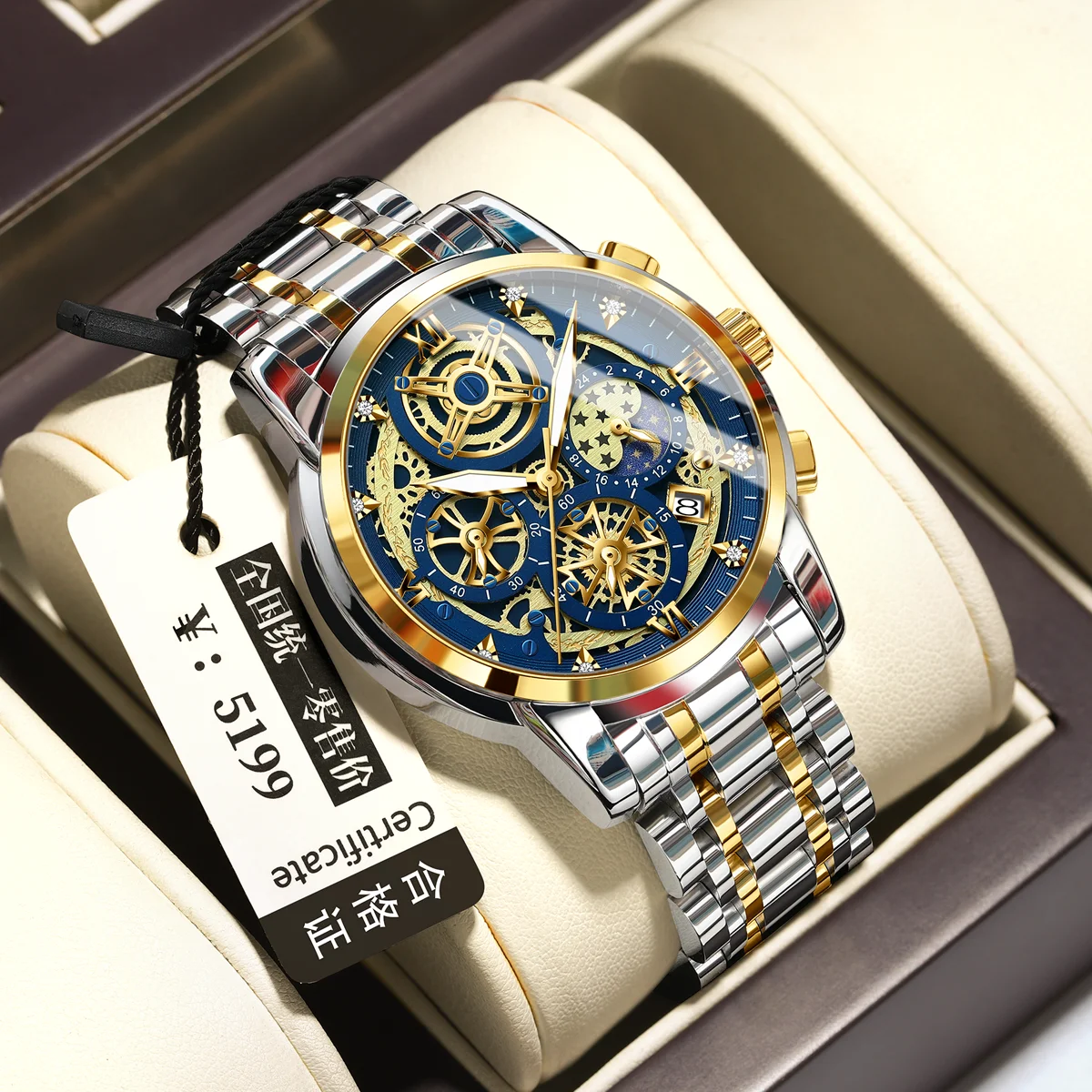 BINBOND ساعة كوارتز رجالية فاخرة الفولاذ المقاوم للصدأ تاريخ كرونوغراف ساعة رجالي مقاوم للماء ضوء الليل موضة ساعة رجالي Reloj