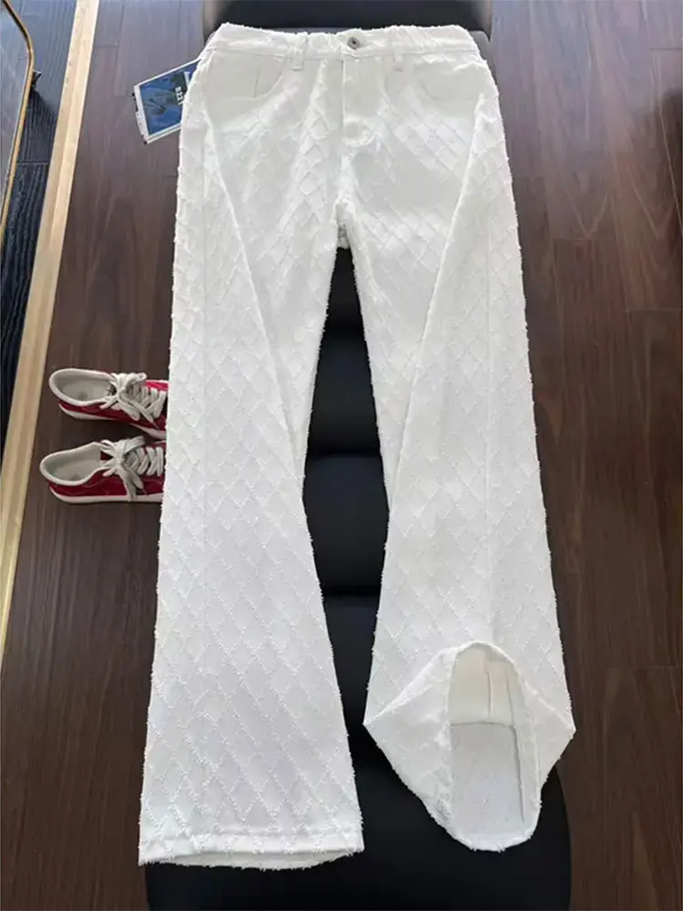 

Slim Straight Men's Denim Jeans Autumn High Street Diamond Embroidery Design CleanFit Flared Pants Casual mid Waist Zipper