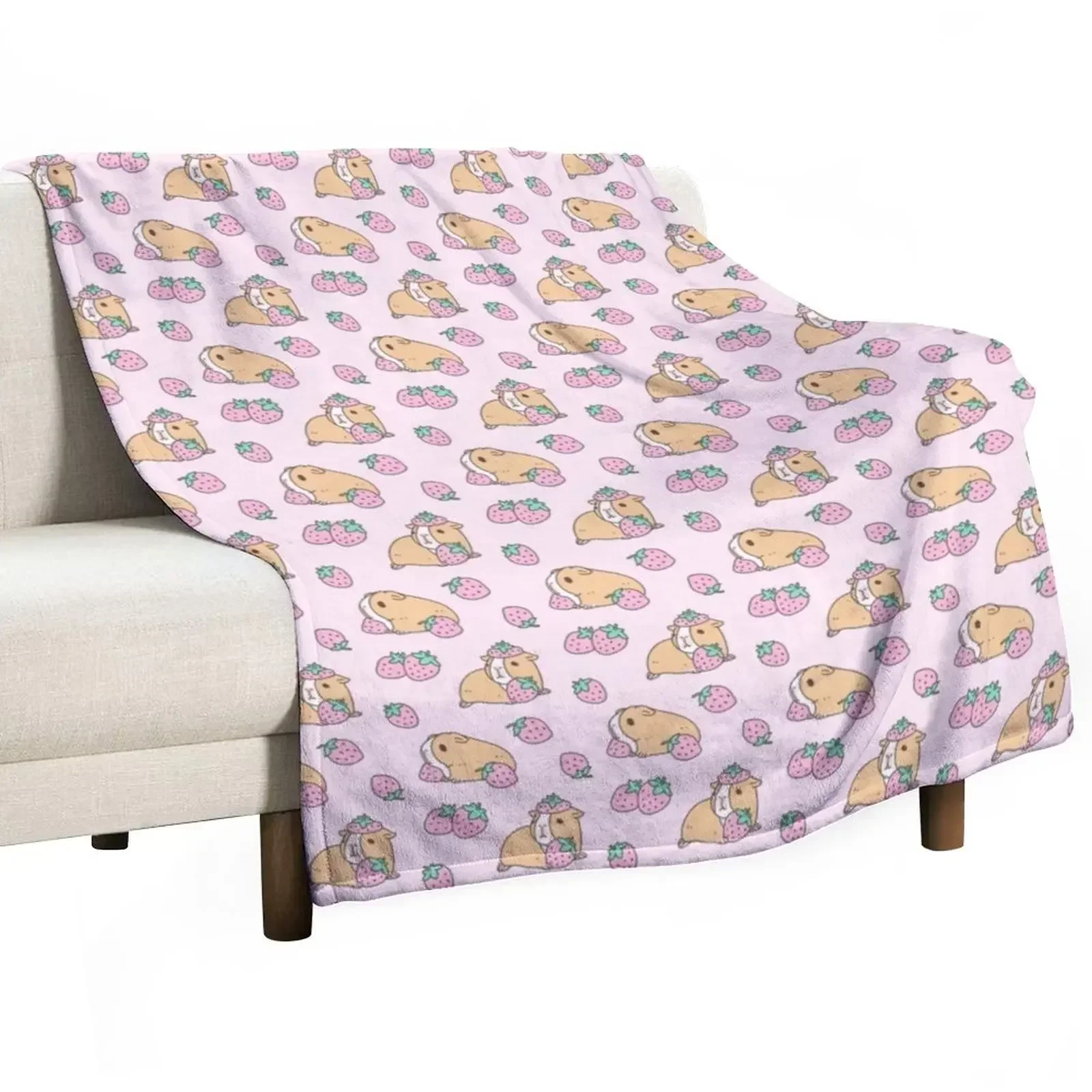 

Pink Guinea Pig and Strawberry Pattern Throw Blanket Loose Fashion Sofas Sleeping Bag Blankets