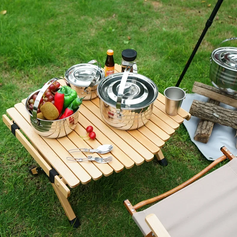 6.3L Outdoor Stainless Steel Family Pot Set 3 Layer Thickened Picnic Barbecue Pot Multi-purpose Portable Camping Hanging Pot