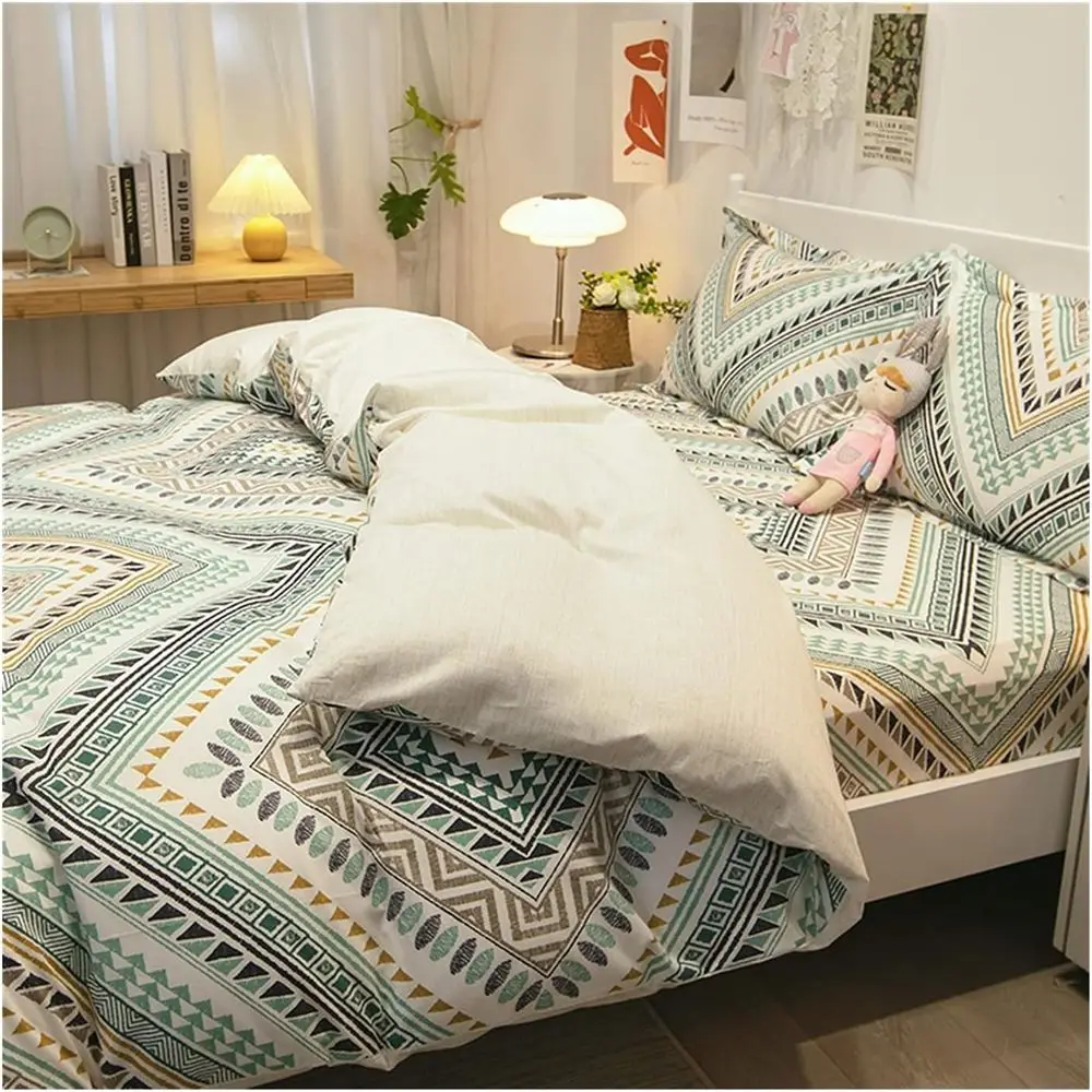 

MZP Quilt/Duvet Cover Set with itted Sheets 100% Cotton Queen Double Comorter Cover 4 Pieces Breathable loral lower Bedding Bed