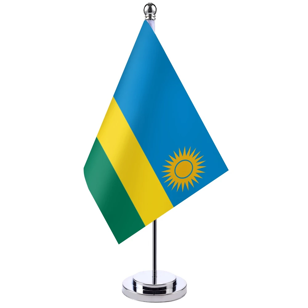 

14x21cm Office Desk Flag Of Rwanda Banner Boardroom Table Stand Pole The Rwanda National Flag Set Meeting Room Decor