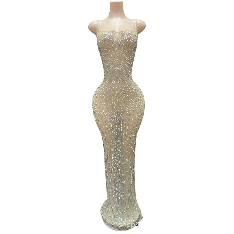 

2025 Super Flash Suspender Sexy Long Dress Temperament Celebrity Luxury Niche Princess Party Banquet Long Dress Awards Ceremony