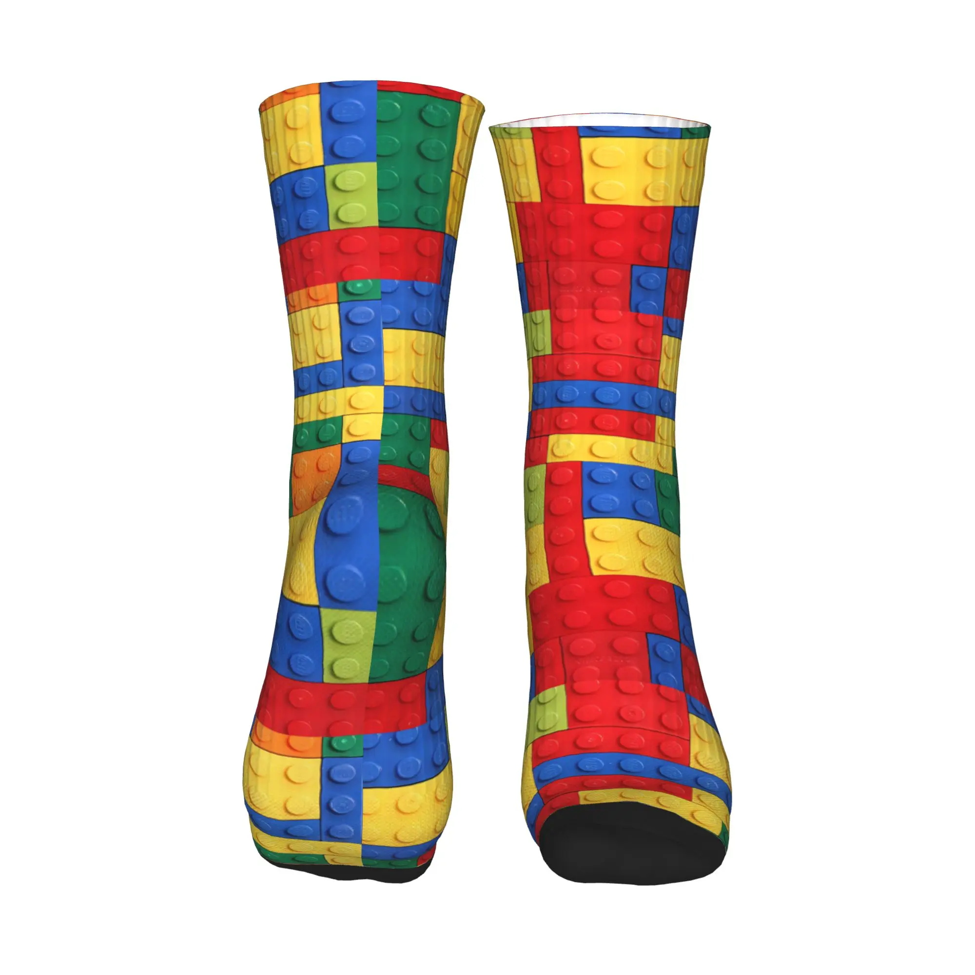 Colorful Building Blocks Pattern Stockings Men's  Socks Soft Modern Socks Autumn Outdoor Sports Anti Slip Design Socks Gift