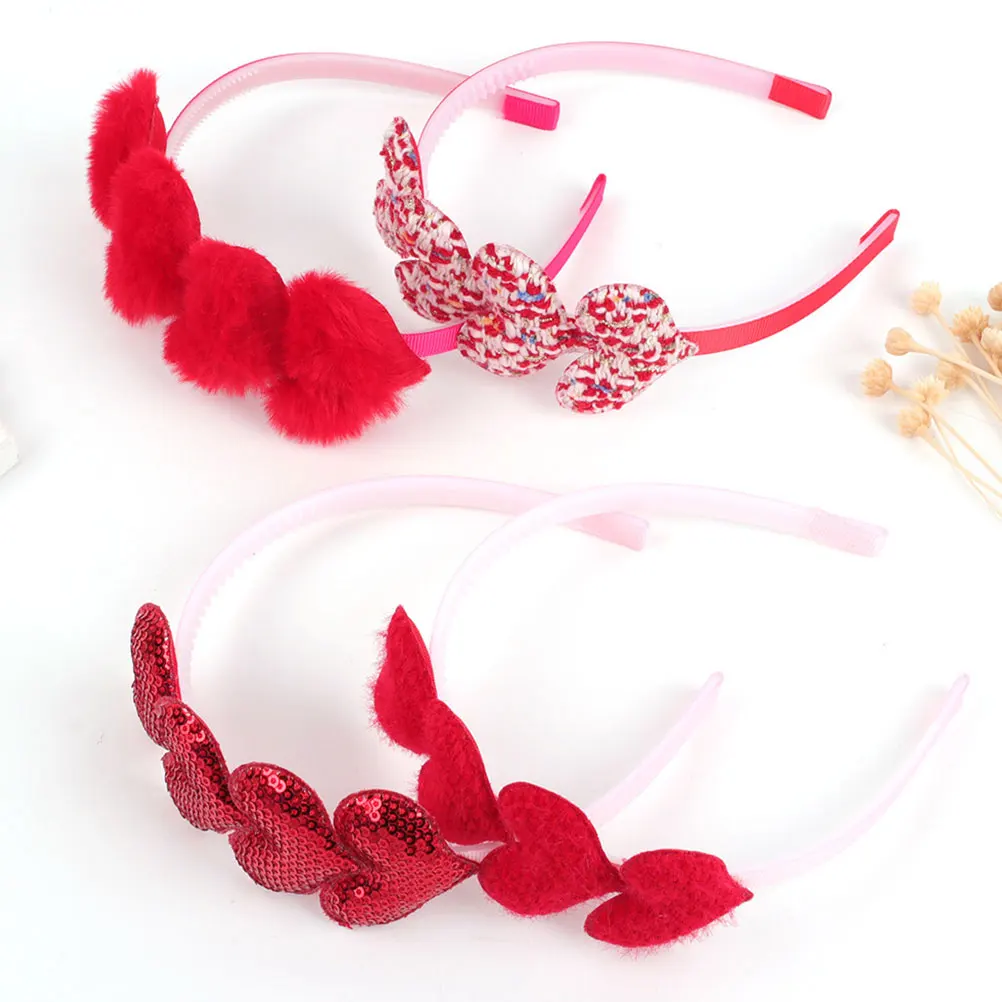 

4PCS Heart shaped Headb s Girls Valentine Hair Accessories Child Head Hoops Durable Comfortable Photo Props Casual Party