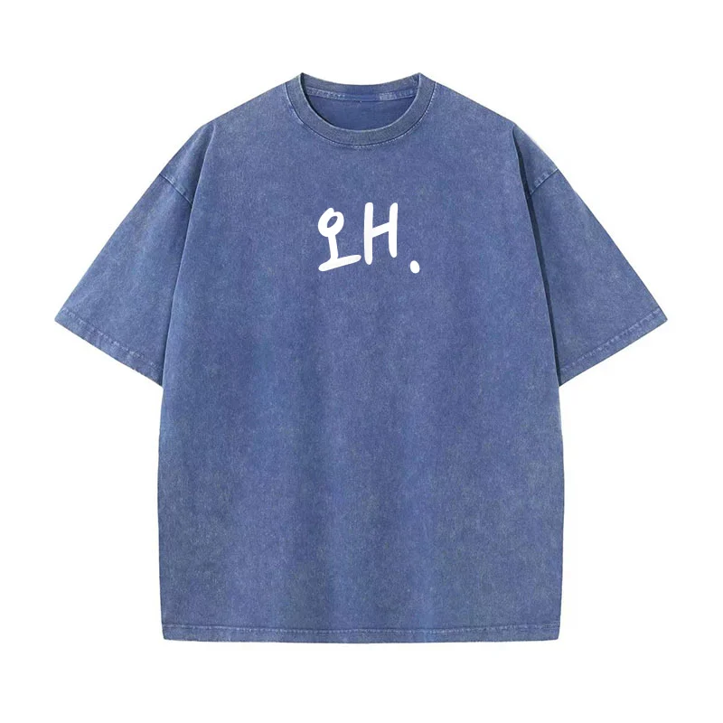 الكورية هانغول كلمة "منذا" القطن تي شيرت الرجال تي شيرت قصير الأكمام الذكور الملابس موضة المتضخم الفن الجرافيك الملابس المطبوعة