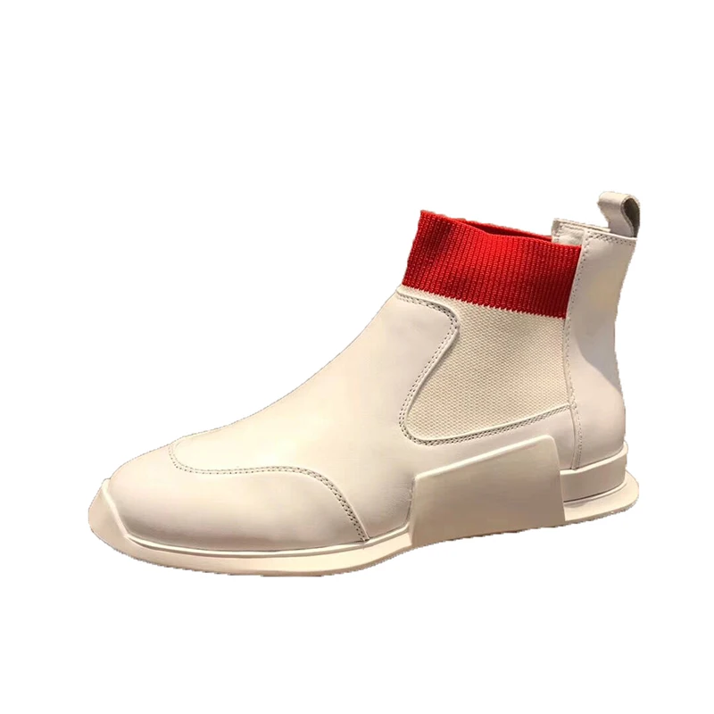 

Elegant Chelsea Sock Boots Men Genuine Leather Men's Shoes Pointed Toe Business Slip-on Dress Formal Boots Model Fashion Casual