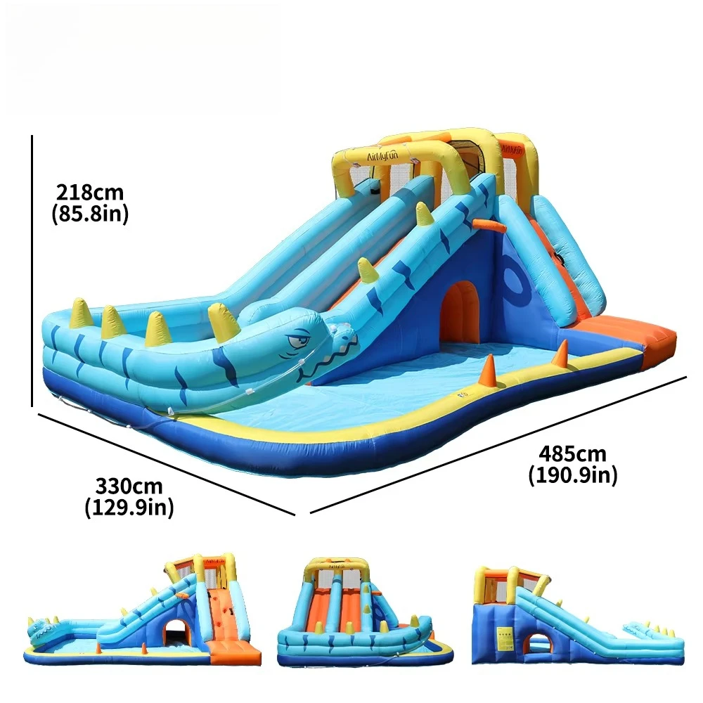 منزل كذاب للأطفال في الهواء الطلق على طراز المياه، مجموعة منزلق للتسلق، قلعة قابلة للنفخ مع الأطفال