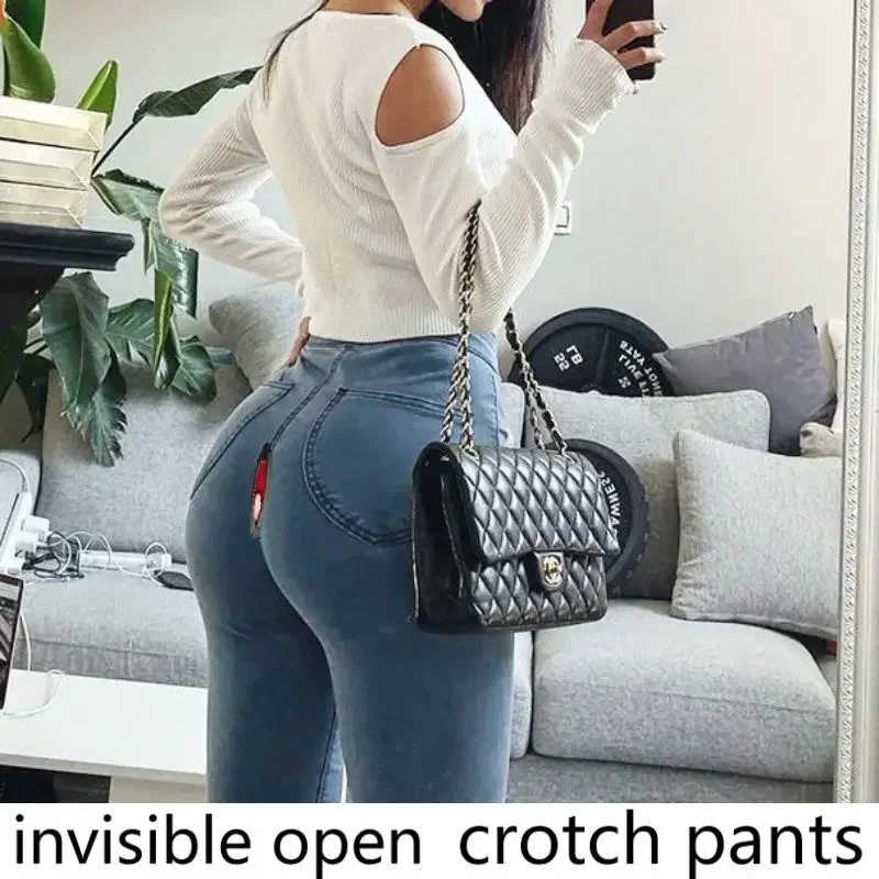 

Peach Hip Open-Seat Pants Jeans Women's Outing Date Essential Artifact Invisible Zipper Office Nightclub Field Battle Jeans