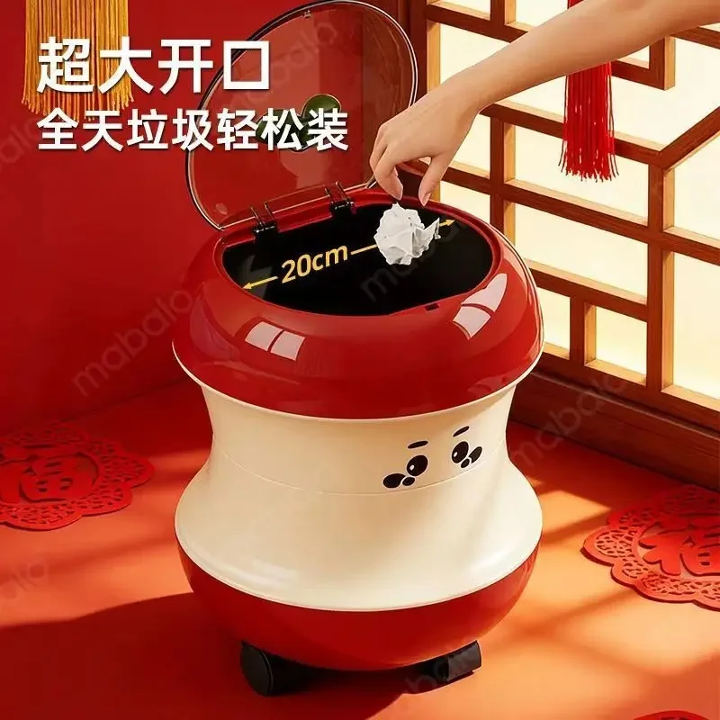 Apple Shape Home Trash Can with Large Capacity Double Inner Bucket Rolling Mobile Dustbin with Lid for Kitchen