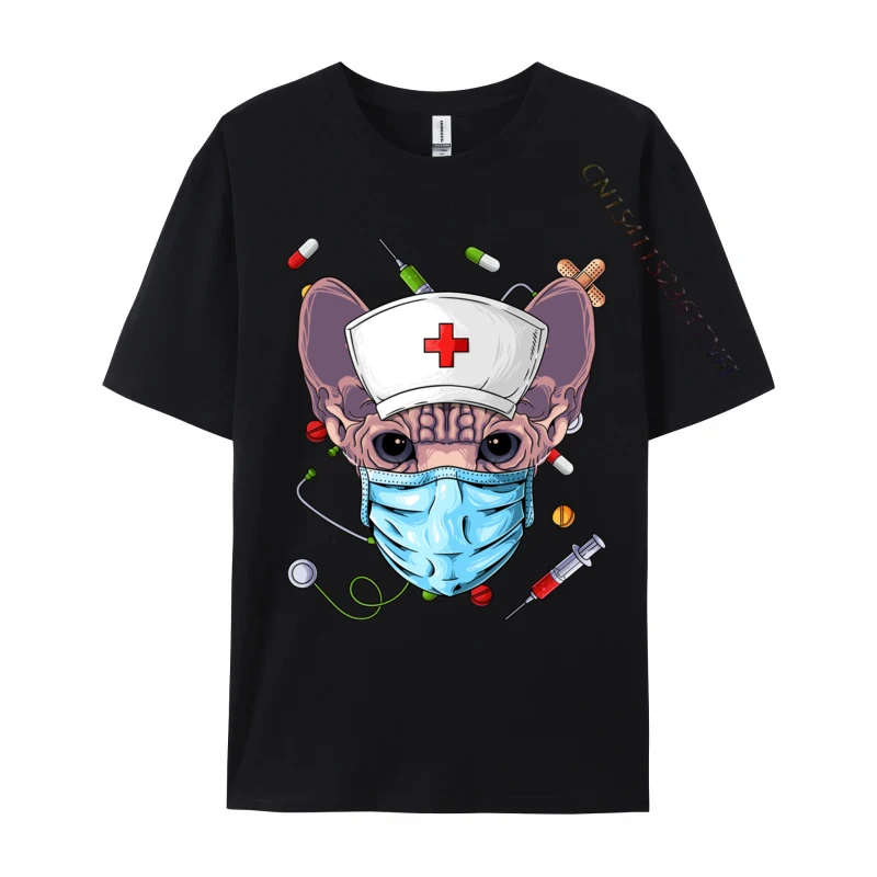 Sphynx Nurse RN Funny ER Nursing School Graduation Unique Tops Shirts Slim Fit Personalized Cotton Mens T Shirts Casual T Shirt