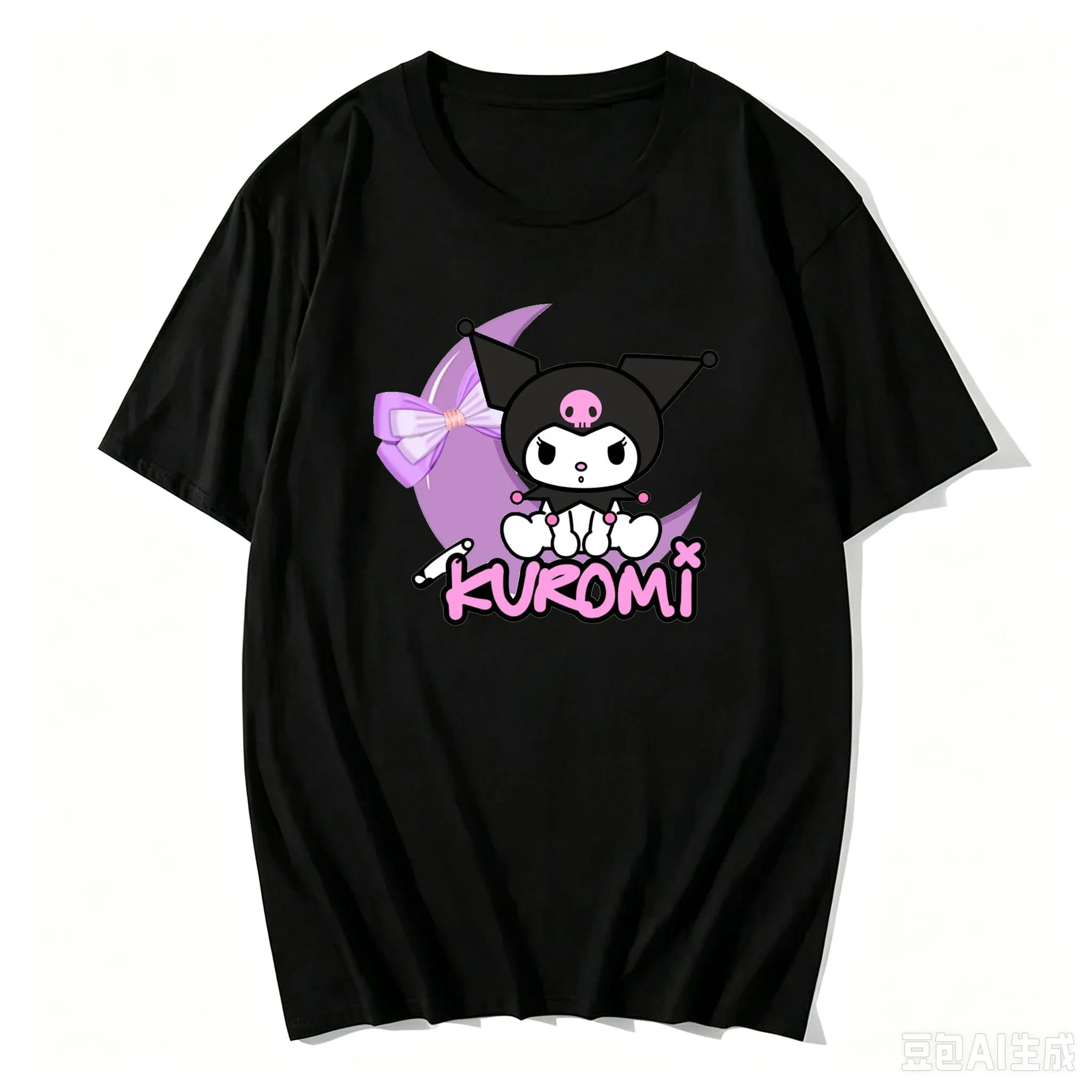 2026 Cute Kuromi 2D Print Short-Sleeve T-Shirt for Girls, Adults, Casual Top, Everyday Pure Cotton Clothing, Versatile Clothing