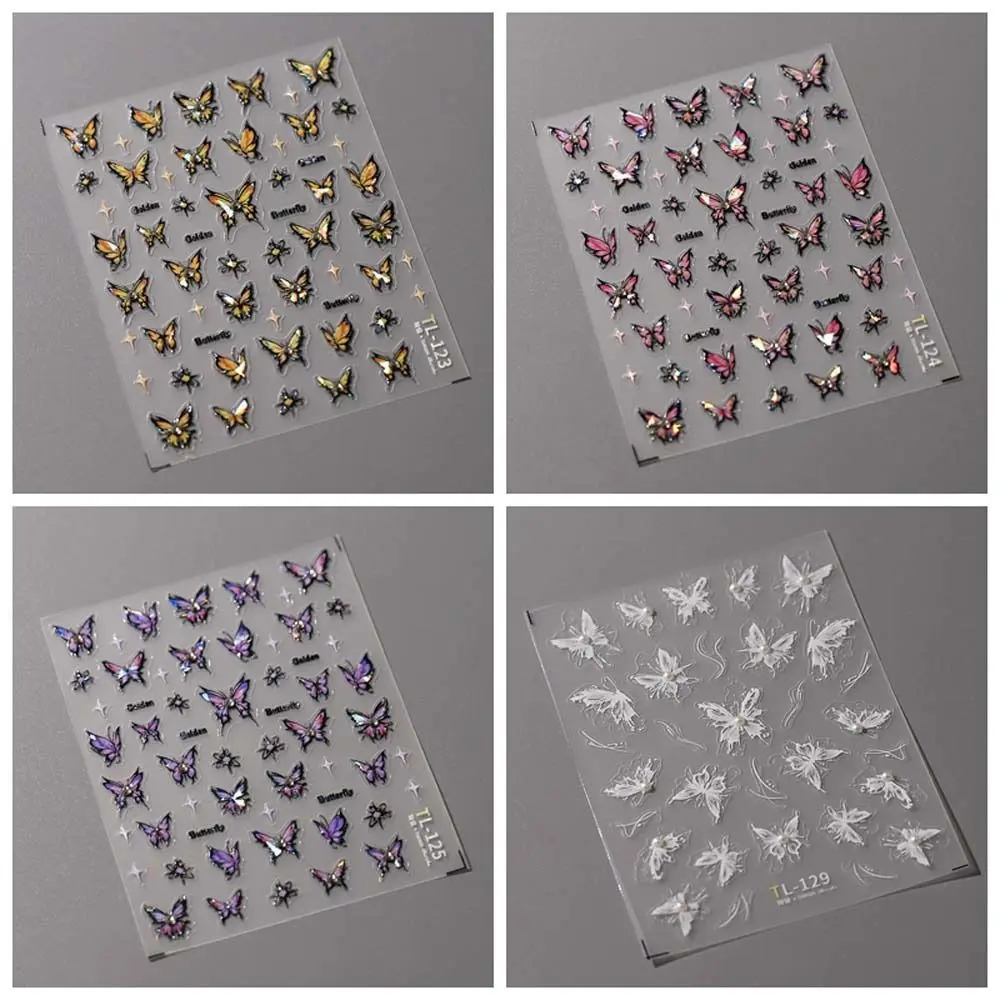 Pegatinas para uñas de mariposa con diamantes brillantes y perlas, calcomanías para uñas de mariposa con luz de concha, mariposa, cristal, diamante, mariposa