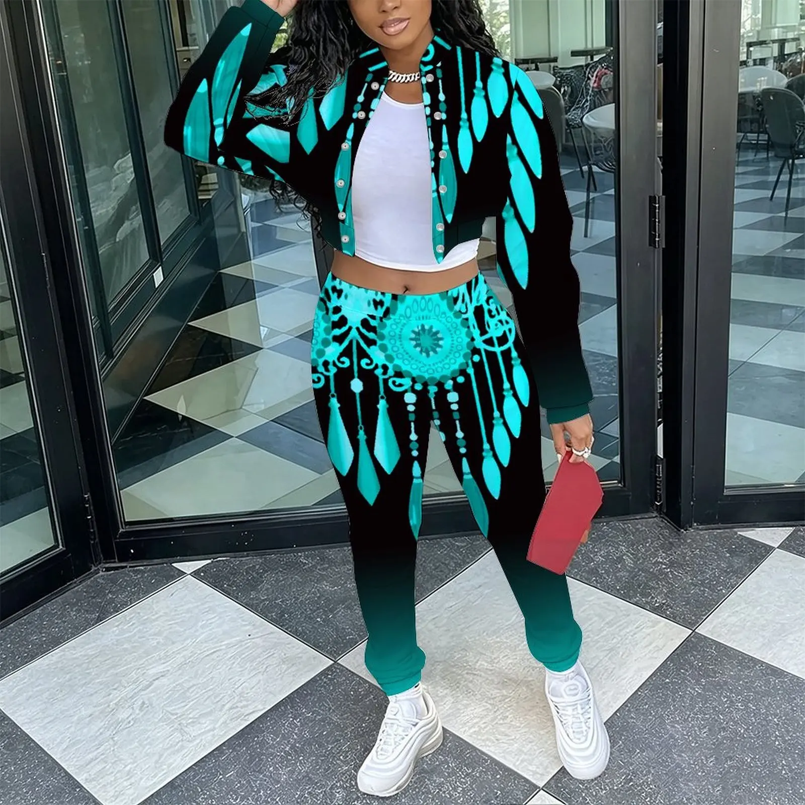 Ladies Casual 2 Piece  Set Retro Slim Cropped Long Sleeve Jacket Fashion Elegant Sweatpants Everyday Commuting Vacation Outfit