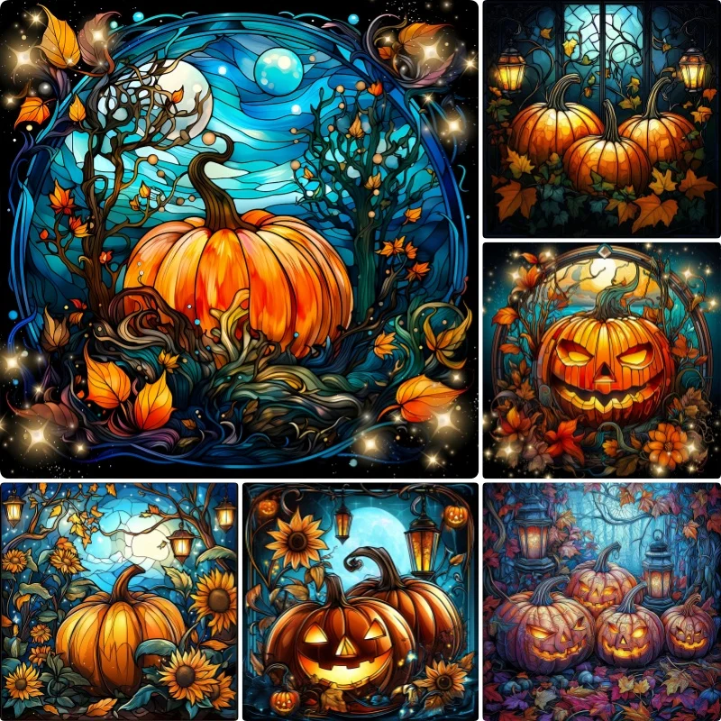 

Stitch Products 5D DIY Diamond Painting New 2024 Pumpkin Stained Glass Diamond Cross Stitch Home Art Craft Gift Halloween Decor