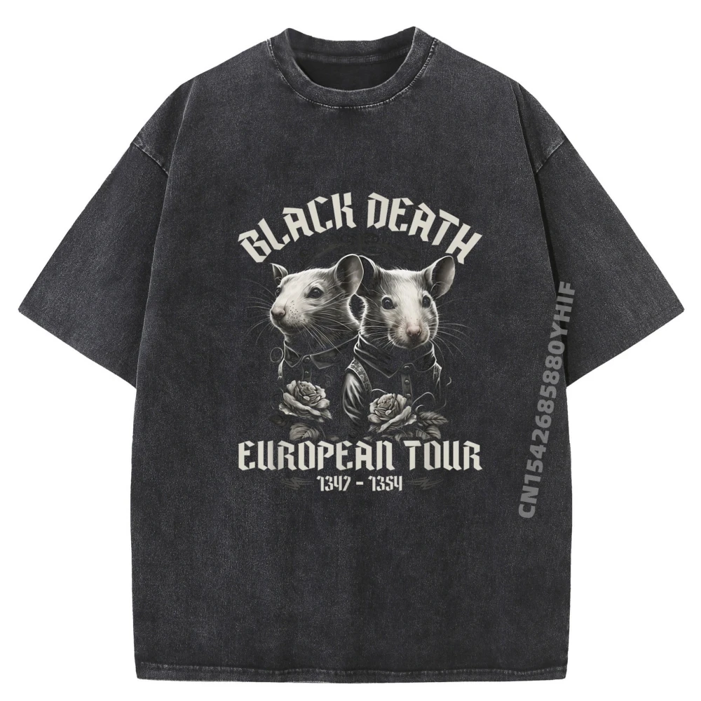 

Printed On Black Death European Tour Funny Short Sleeve Tops Washed Tees Newest Streetwear Men Camisetas De Hombre