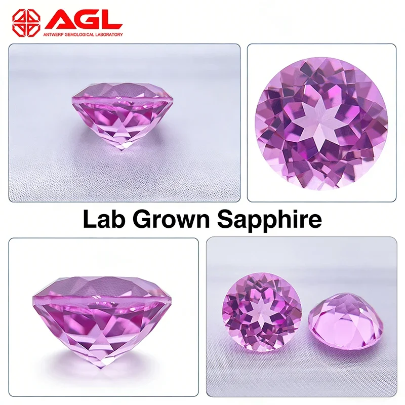 Top Lab Grown Sapphire High Quality Round Cut Pink Color DIY Jewelry Making Ring Main Materials Selectable AGL Certificate