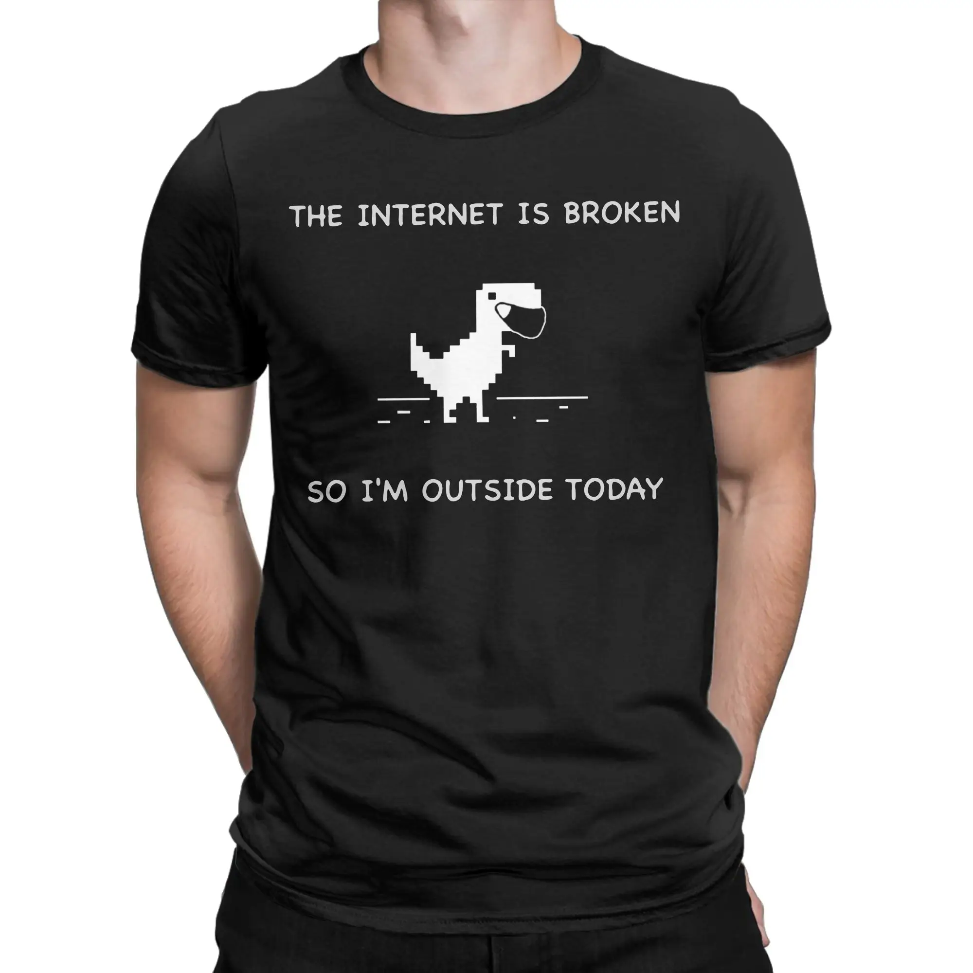 Men Women's The Internet is Broken T Shirt Programmer Dinosaur Cotton Tops Vintage Crew Neck Tee Shirt Unique T-Shirt