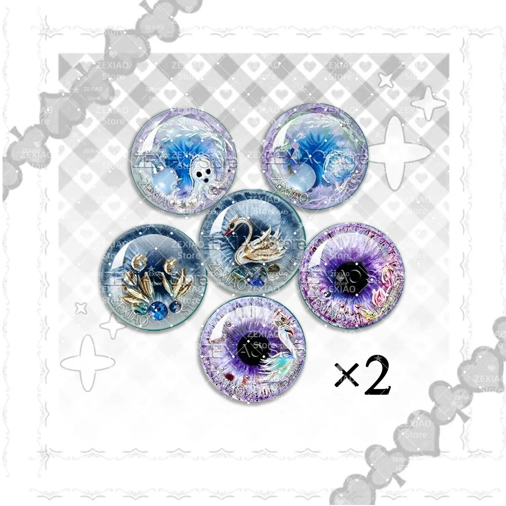 6Pairs Dreamy Swan & Sea Pattern  Eye Chip Glass Cabochon Blythe Doll Eye Chip BJD DIY Making Jewelry Accessories MS016