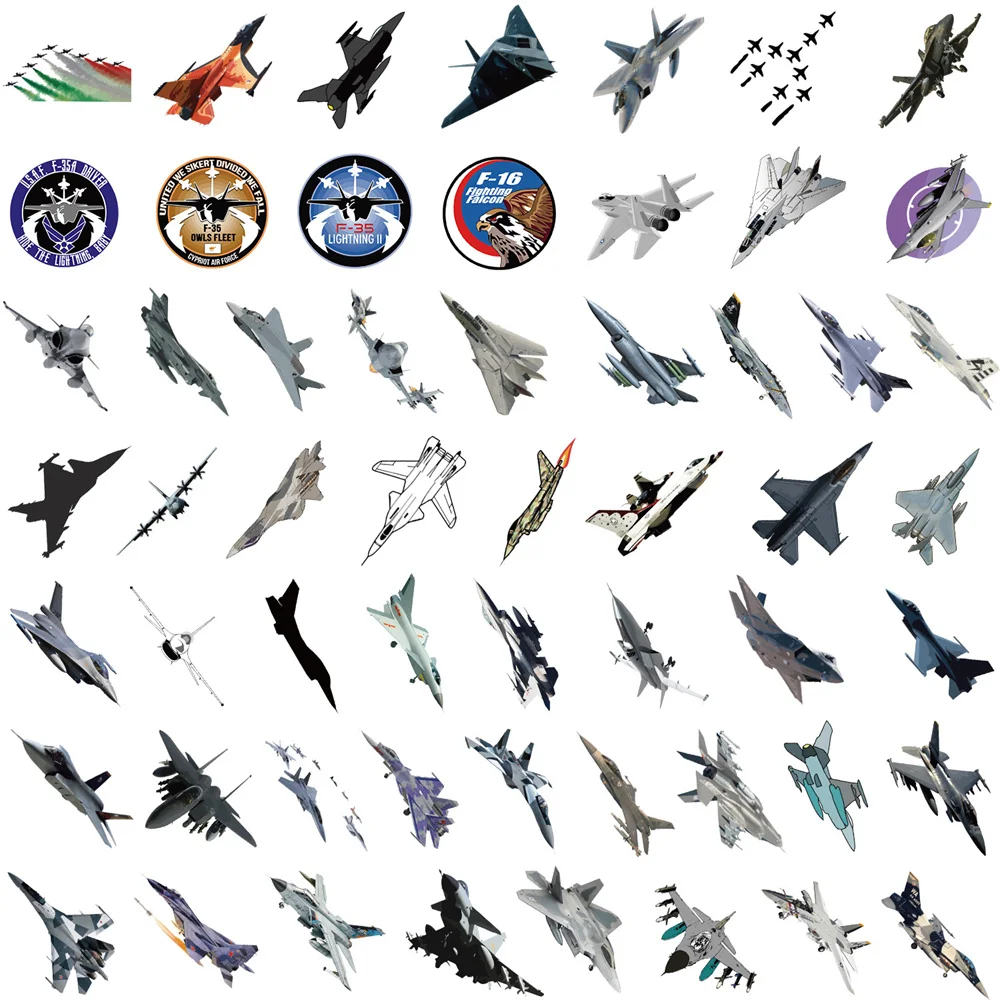 50pcs Caetoon Plane Fighter Stickers For Suitcase Guitar Phone Notebook Laptop Car Military Sticker Pack Scrapbooking Material