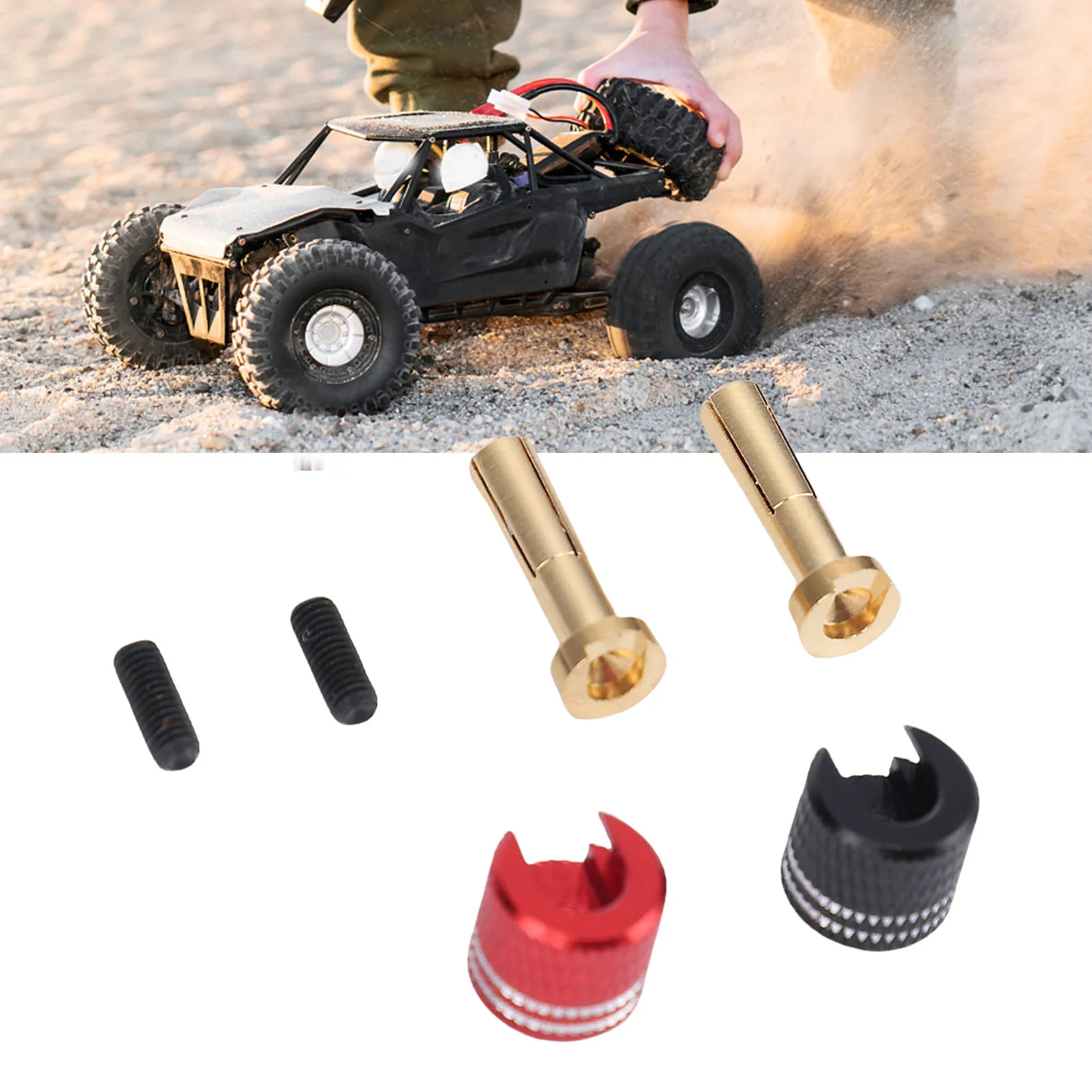 2PCS RC Heatsink Plug Connectors Grips Alloy 4mm Banana Battery Heatsink Plugs for 1/10 RC Crawler Cars Black and Red
