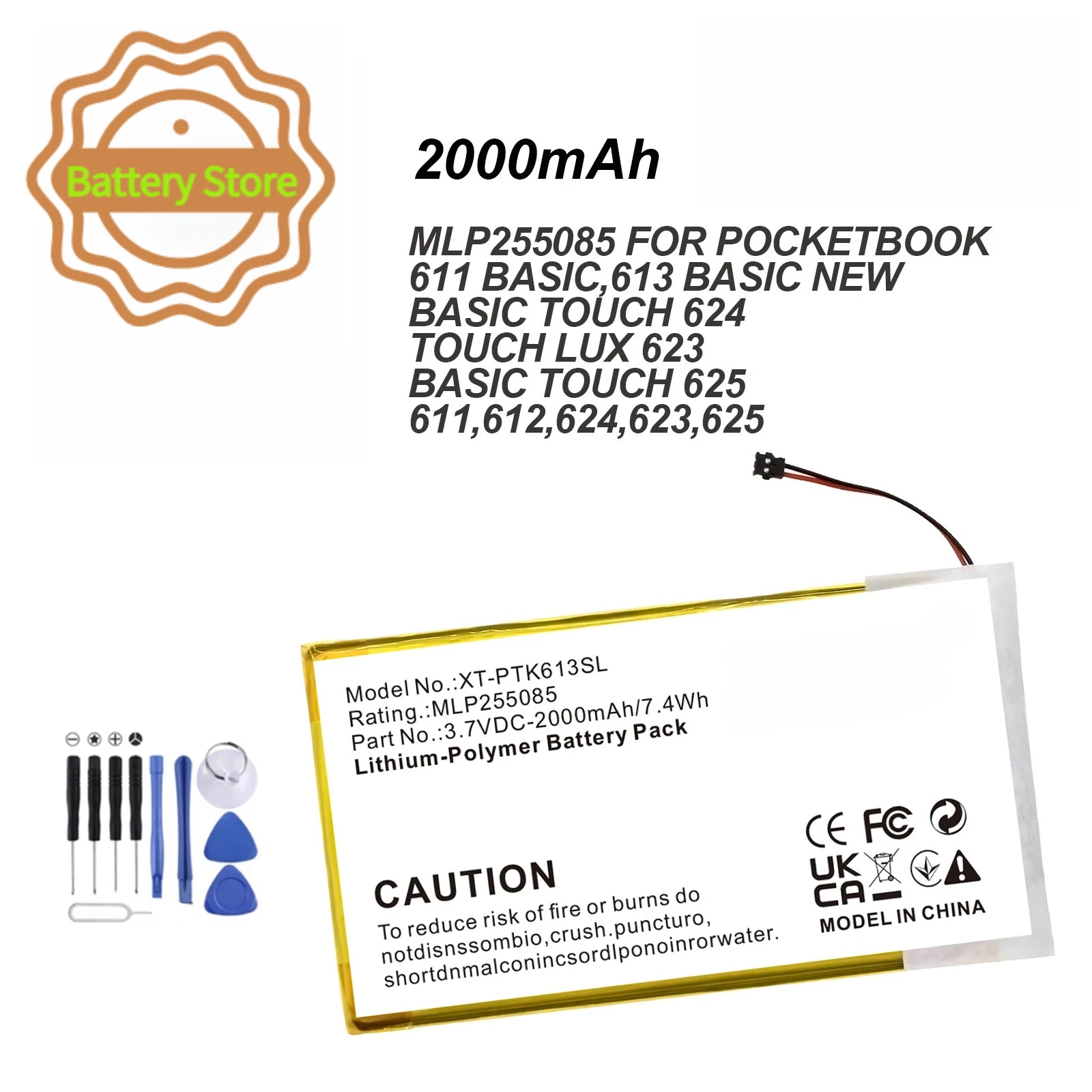 2000mAh E-book and E-reader Battery MLP255085 for Pocketbook  611 Basic,613 Basic New,Basic Touch 624,Touch Lux 623