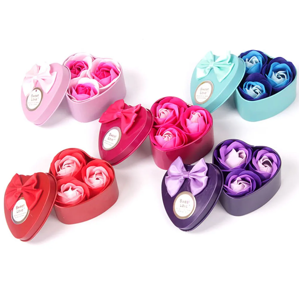 Jabón de flores para el hogar, baño con forma de corazón, baño perfumado, pétalo corporal, flor de rosa, decoración de boda para el Día de San Valentín, jabones rosas, regalo, 3 uds.