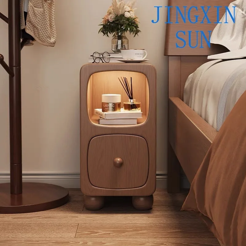 Solid wood bedside table Small apartment bedroom light luxury high-end simple bedside table simple small ultra-narrow bedside ta