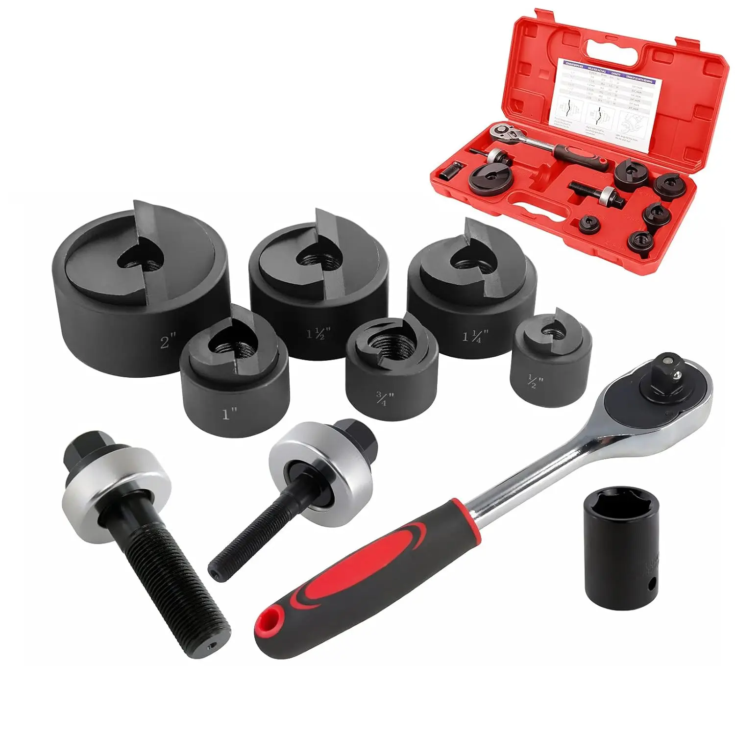 

Ratchet Knockout Hole Punch Driver Kits 1/2 to 2 inch Electrical Conduit Cutter Set KO Tool Kit