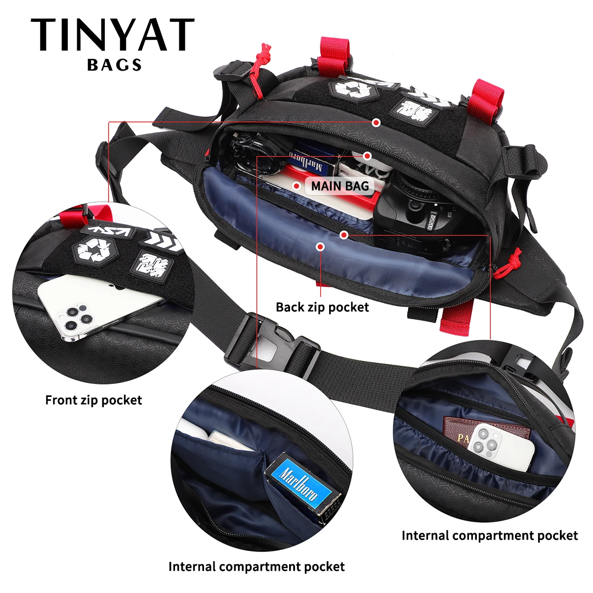 TINYAT-riñonera impermeable de gran capacidad para hombre, bolso de pecho deportivo, multifunción, para teléfono