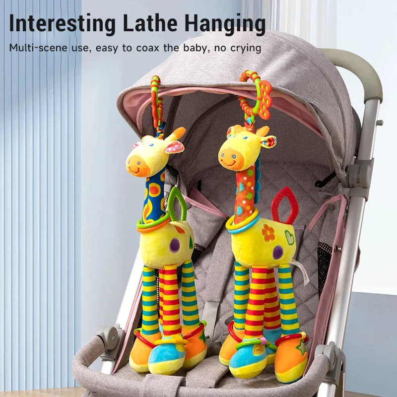 Soft Giraffe Zebra Animal Handbells Rattles Mobile Plush Toys for Infant Development and Baby Giraffe Rattle Toy