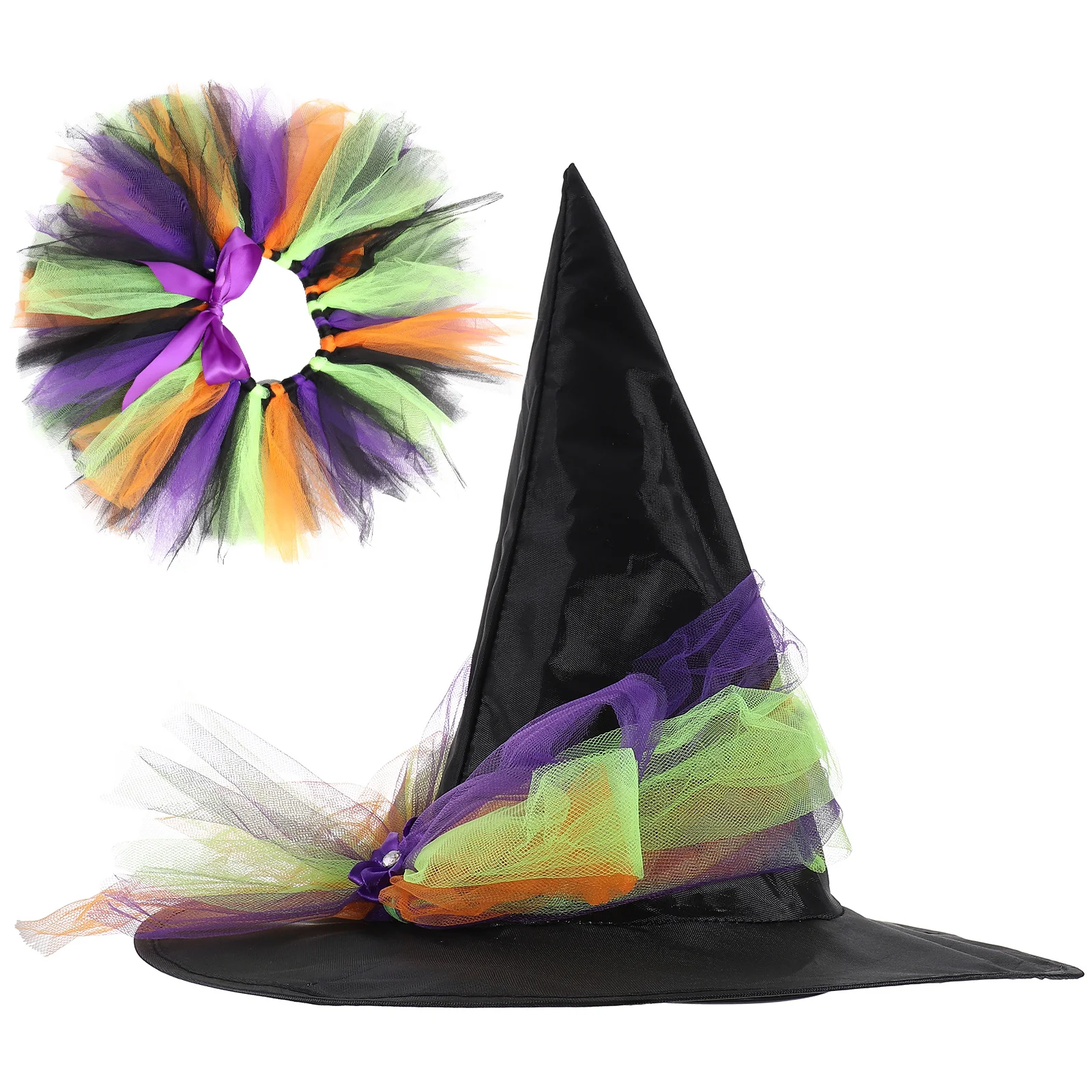 

Witch Skirt Set Halloween Costume Kids Size S 80-90cm Purple Ribbon Hat Reusable Washable Party Supplies Delicate Clothes