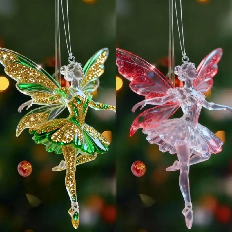 Sparkling 2D Acrylic Pendants Ballerina Simulation Christmas Tree Hangings Car Rearview Mirror Charm Decoration Ornaments