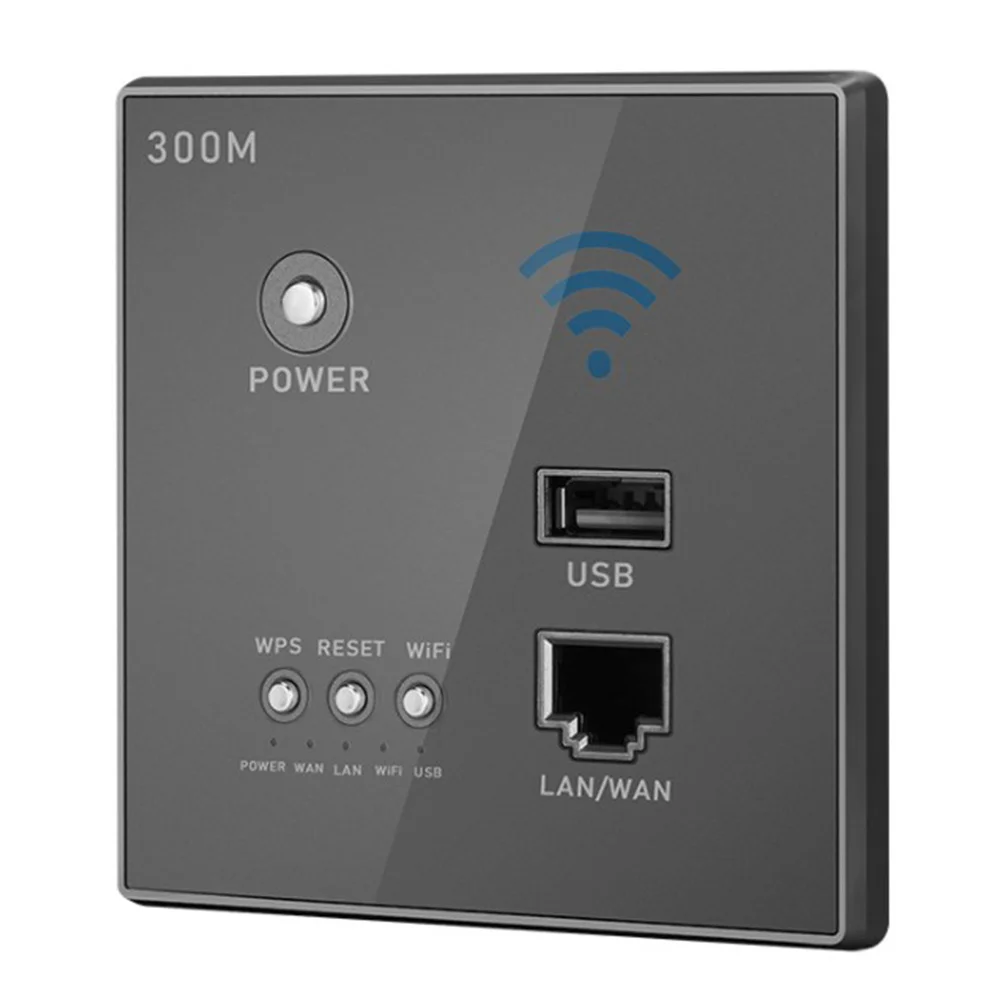 

Wireless WiFi Socket Rj45, AP Relay Smart USB Socket, Crystal Glass Panel, 300Mbps Embedded Wall WIFI Router, Grey