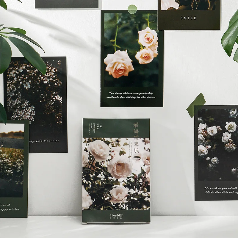 30PCS Beautiful Begonia Flower and Clear Night Sky Series Postcard Set - INS Style Greeting Cards Message Card