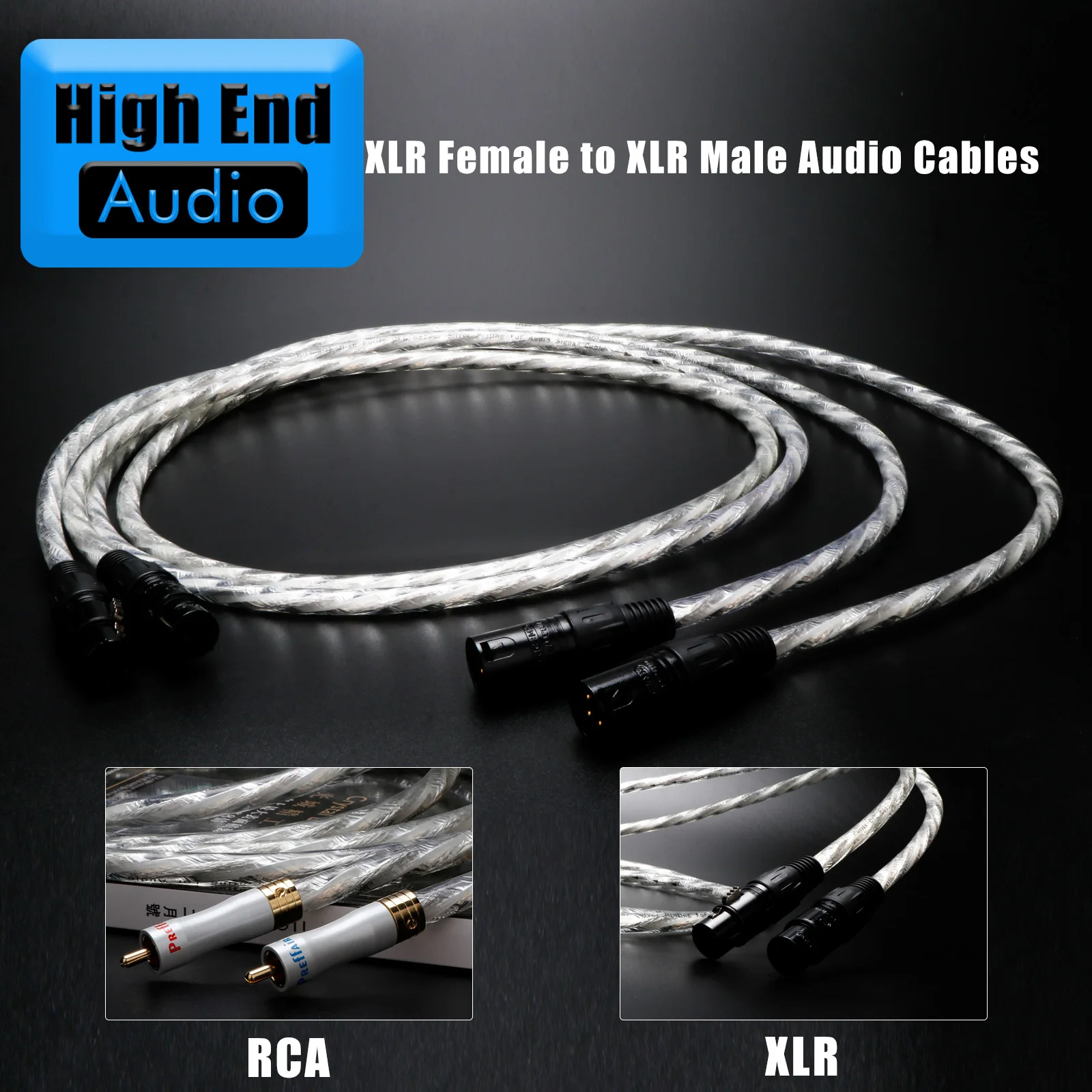 Preffair OFC Silver Plated 2RCA to 2RCA Cables and Balance cable 15Mirco Sliver Plated Conductor with 24k Gold Plated RCA Plug