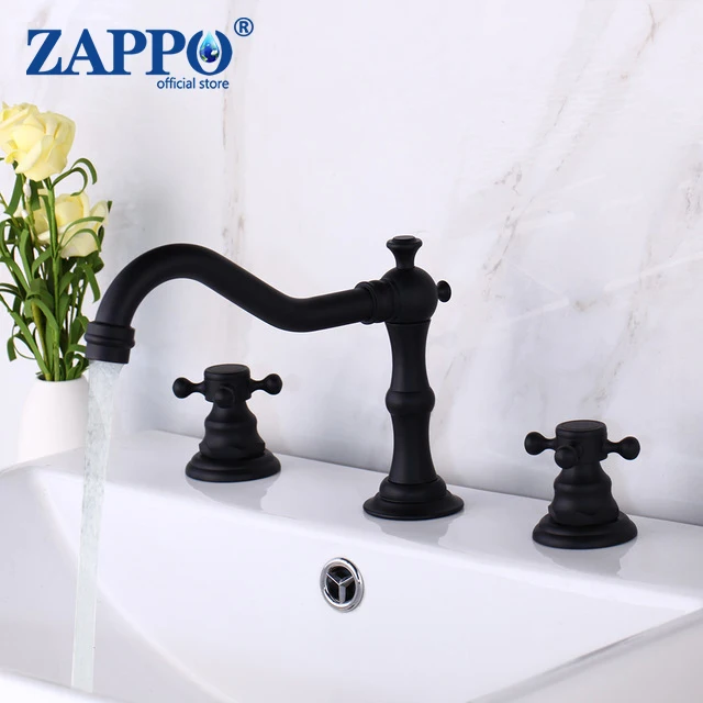 ZAPPO Matte Black Bathroom Sink Faucet Solid Brass Dual Handles 360 Swivel Faucets Bathtub Faucets Deck Mounted Tap