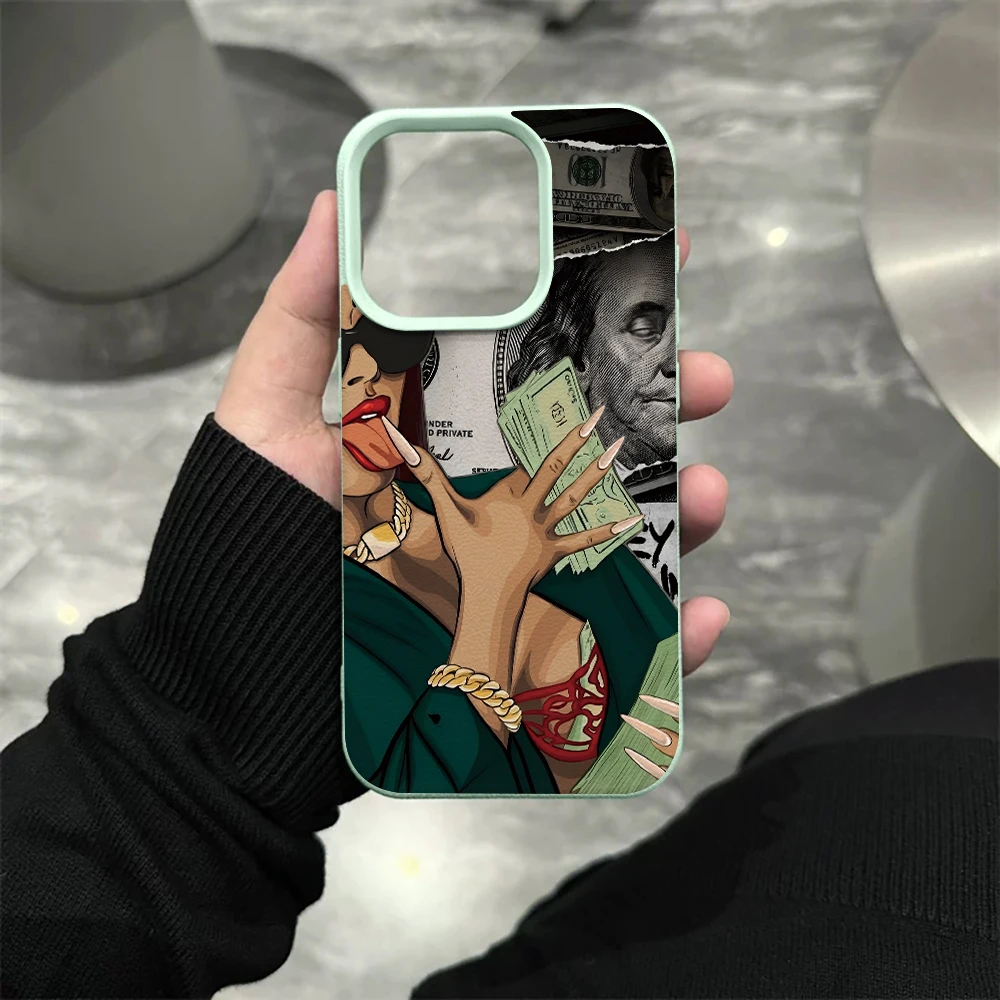 Schöne Frau Dollars Handyhülle für iPhone 17 16 15 14 13 12 11 Pro Max 16 15 14 Plus 17 16 15 Pro 17Air Silikon Matte Hülle – Detail 10