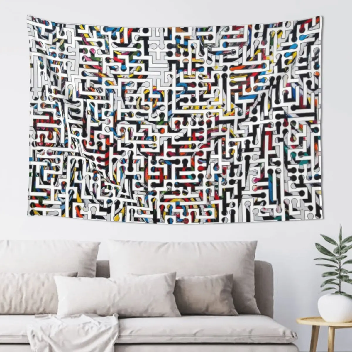 

Abstract Graffiti Art Maze Pattern Tapestry Home Decoration Bedroom Decoration Decoration Aesthetic Tapestry