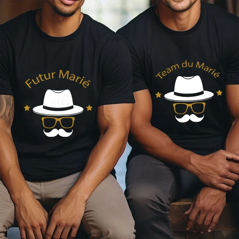 Evg المستقبل العريس تي شيرت رجالي مضحك الجرافيك المشاركة حفل زفاف تيز الفرنسية العريس فريق البكالوريوس فرقة Y2k القمم #1