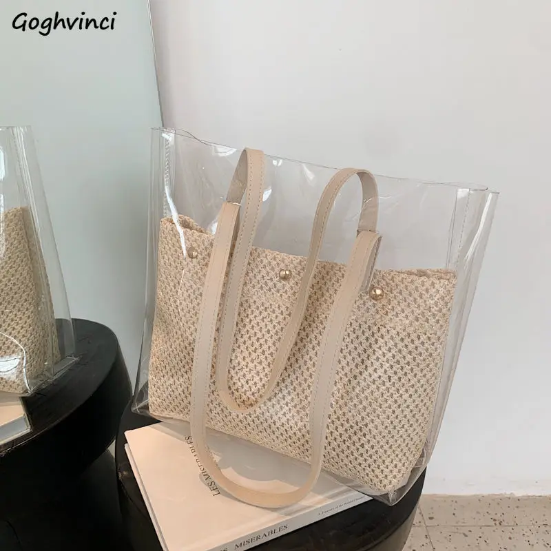 Women Shoulder Bags Large Capacity Sun-mother Big Tote Travel Shopping Handbags Underarm Transparent Daily Popular Beach Ins