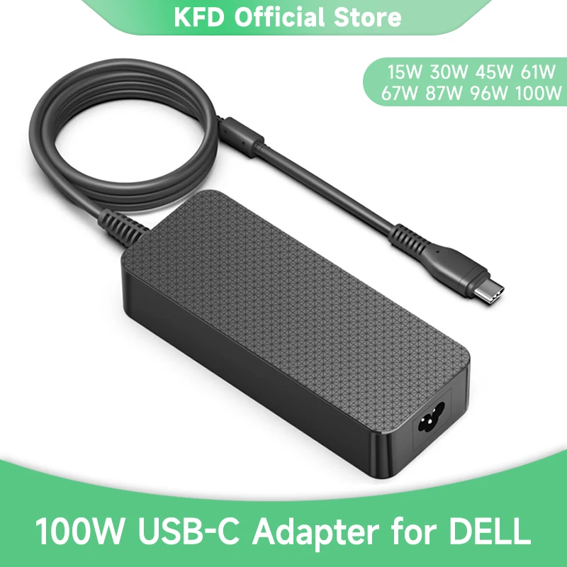 KFD USB-C PD 3.0 100W Charger for Dell XPS 17 2in1 9575 9500 9700 Precision 5530 5550 Latitude 90W 65W Laptop Adapter