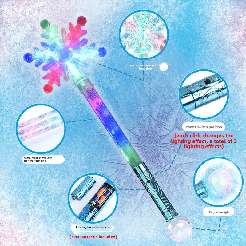 Ice and Snow Magic Wand Glowing Stick Amazing Princess Snowflake Stick Toy Fairy Stick Stall Luminous Toy