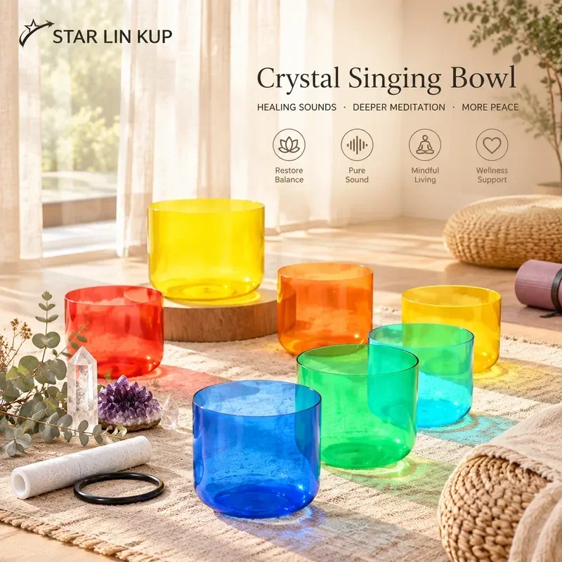 6 Inch Yellow Clear Quartz Crystal Singing Bowl with Mallet by STAR LIN KUP for Meditation Sound Healing Yoga Chakra Balance