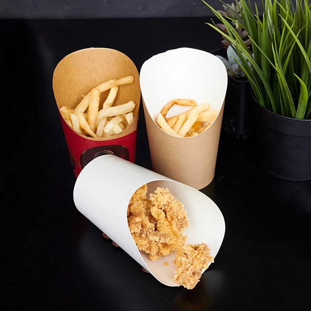 

50pcs Kraft Paper Cups Ice Cream French Fries Cup Disposable Oblique Cup For Party Event Oil Resistant Smooth Surface Kitchen